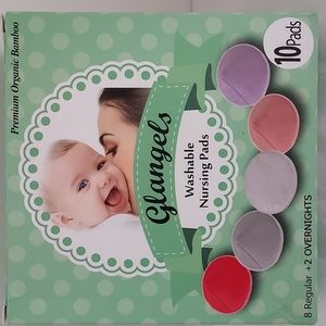 NIB- Glangels 10pk Washable Nursing Pads Organic Bamboo 8 regular+2 Overnights